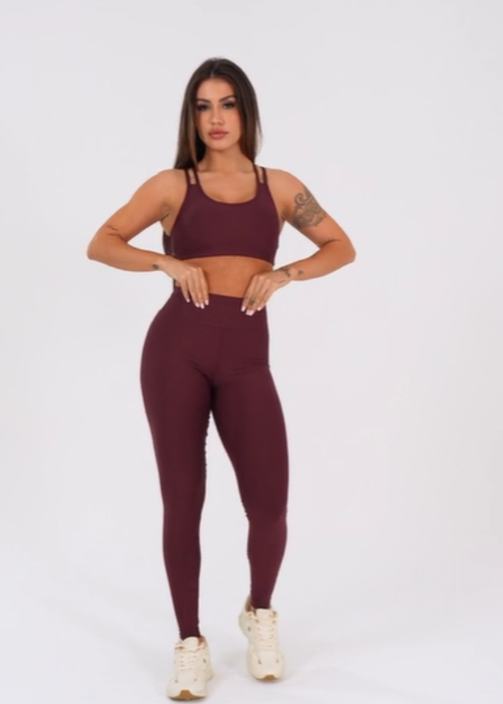 Conjunto Legging + Top fitness feminino vinho com alça dupla aura