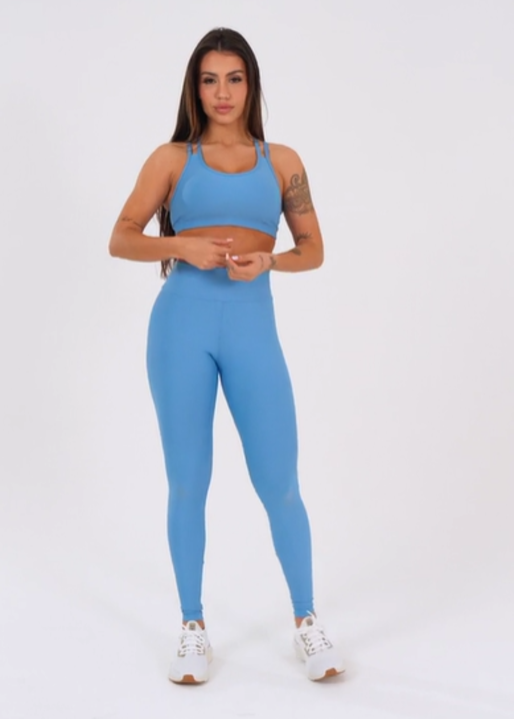 Conjunto Legging + Top fitness feminino azul com alça dupla aura