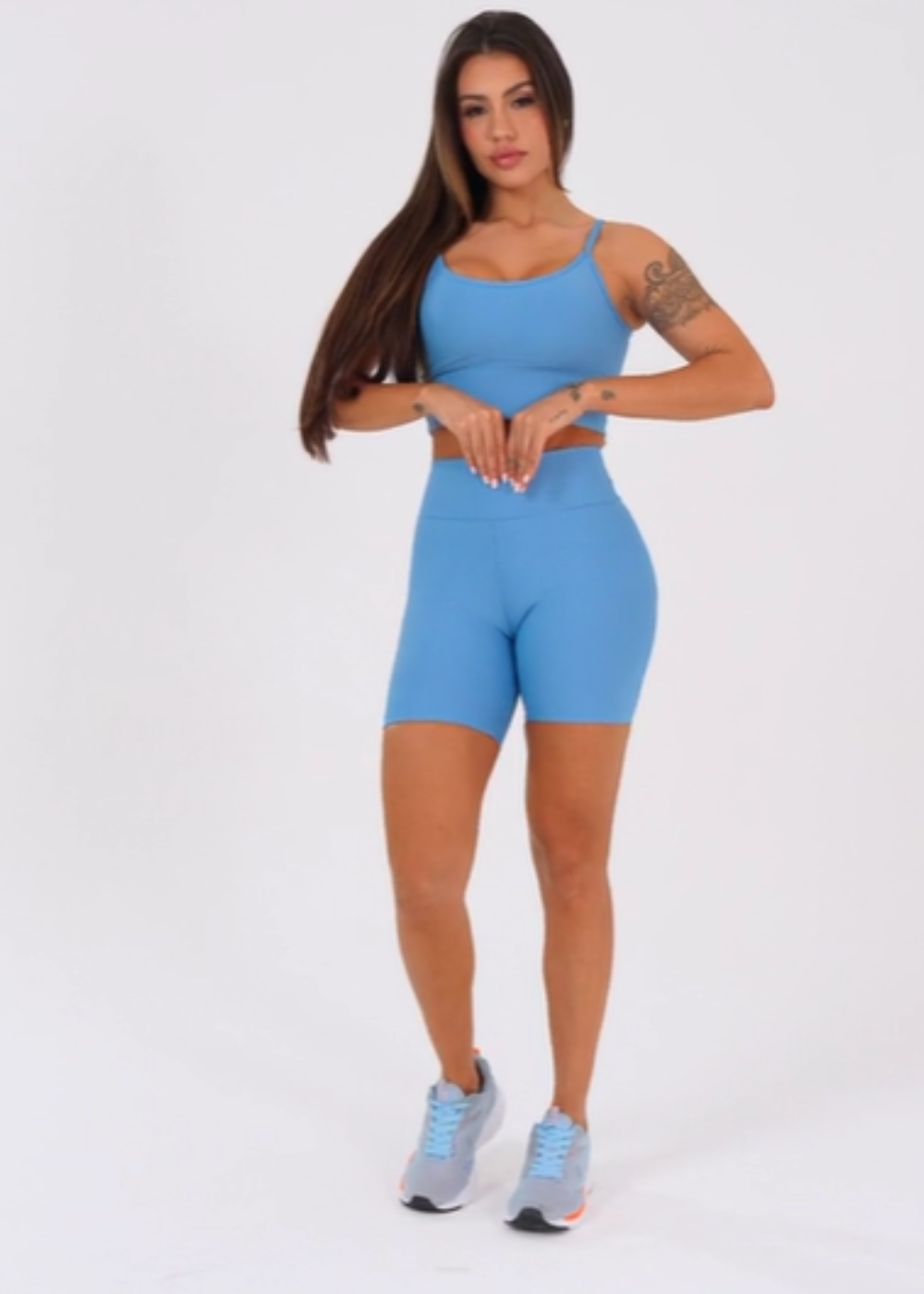 Conjunto Short + Top fitness feminina azul aura