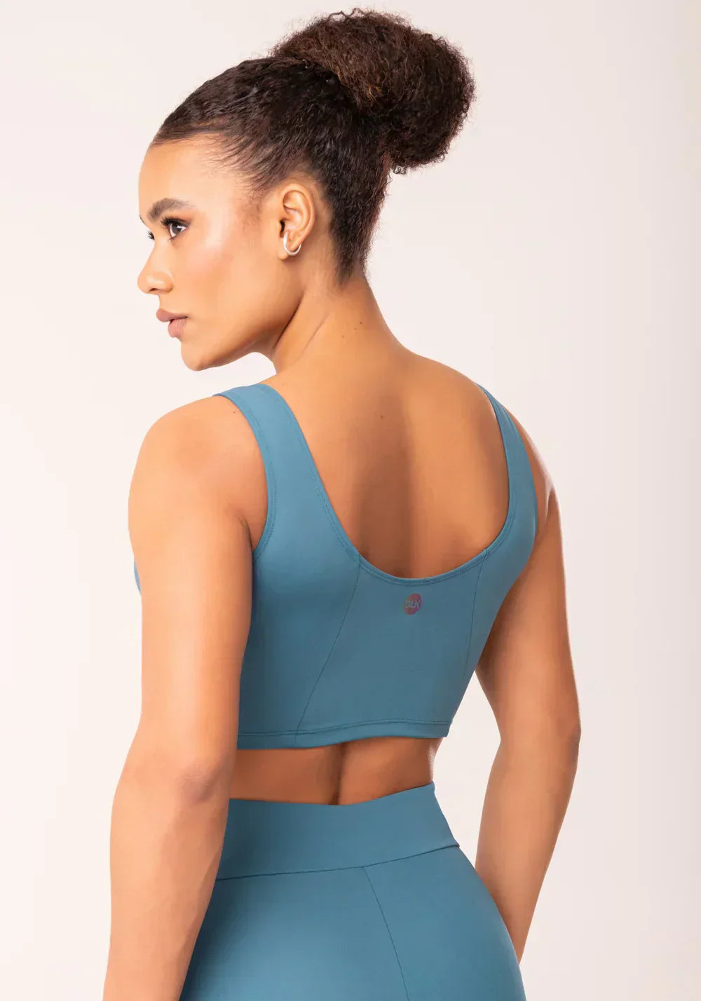 Conjunto Short + Top fitness feminino azul com cós largo oasis