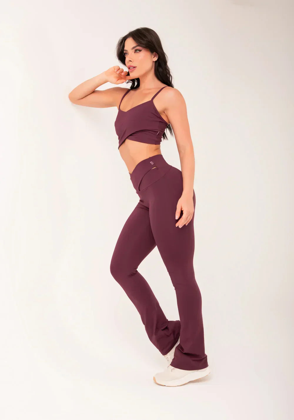 Conjunto Legging + Top fitness feminino vinho transpassado harmony
