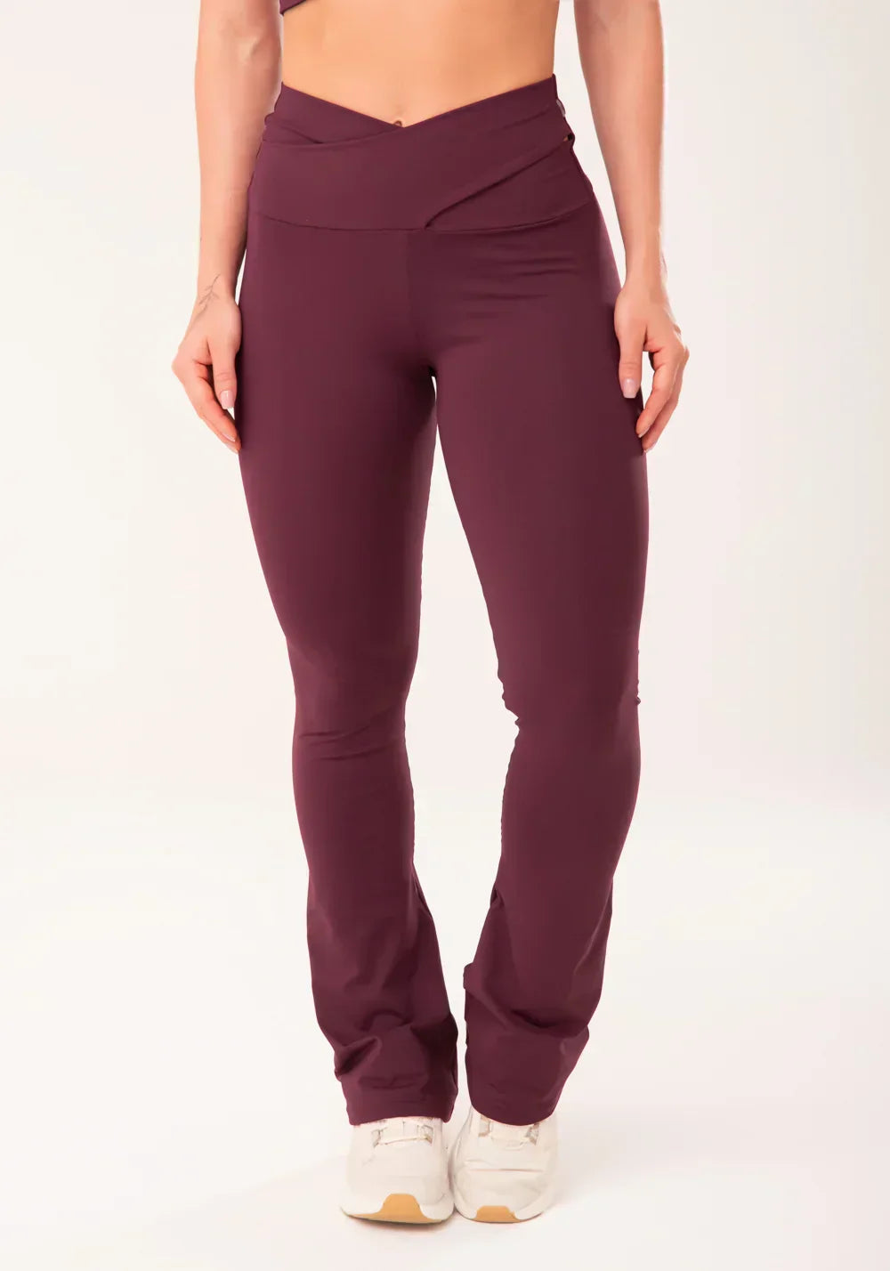 Conjunto Legging + Top fitness feminino vinho transpassado harmony