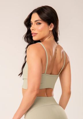 Conjunto Short + Top fitness feminino oliva transpassado harmony