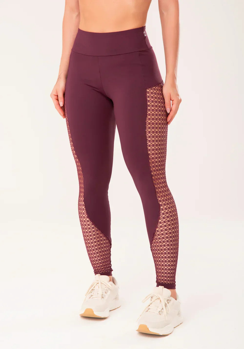 Conjunto Legging + Top fitness feminino vinho alça dupla e tela harmony