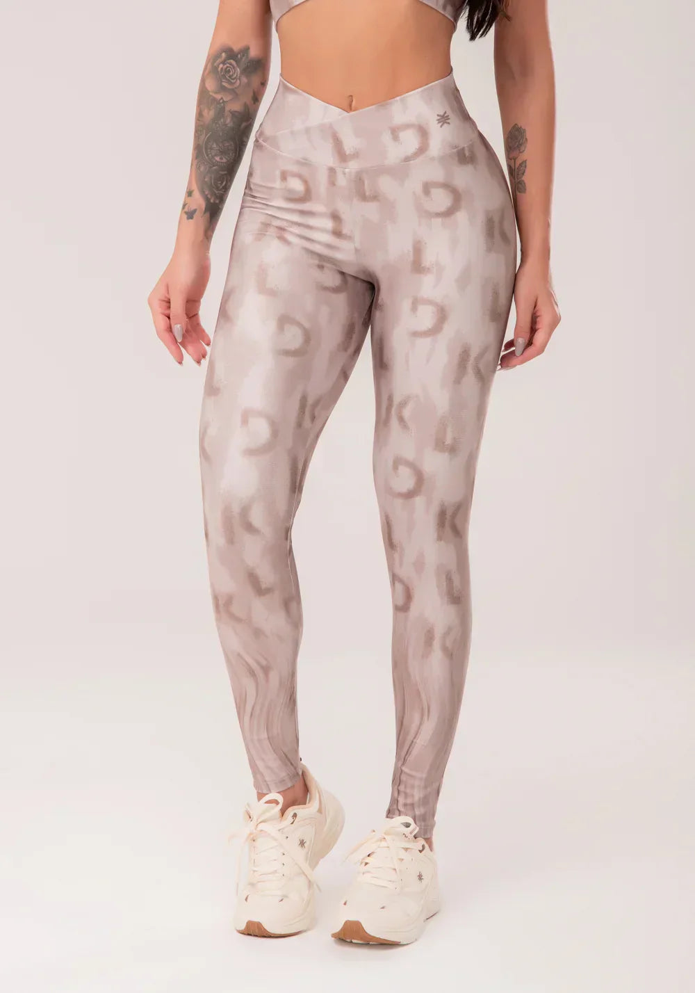 Conjunto Legging + Top fitness feminino transpassado estampado equilíbrio astral