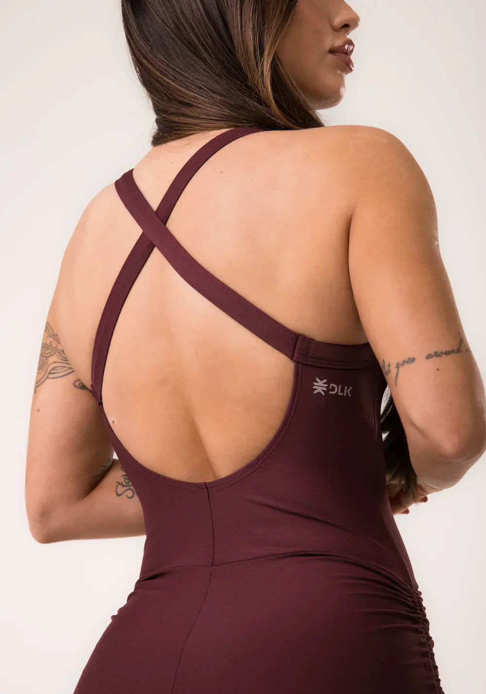 Macaquinho fitness feminino vinho com franzido aura